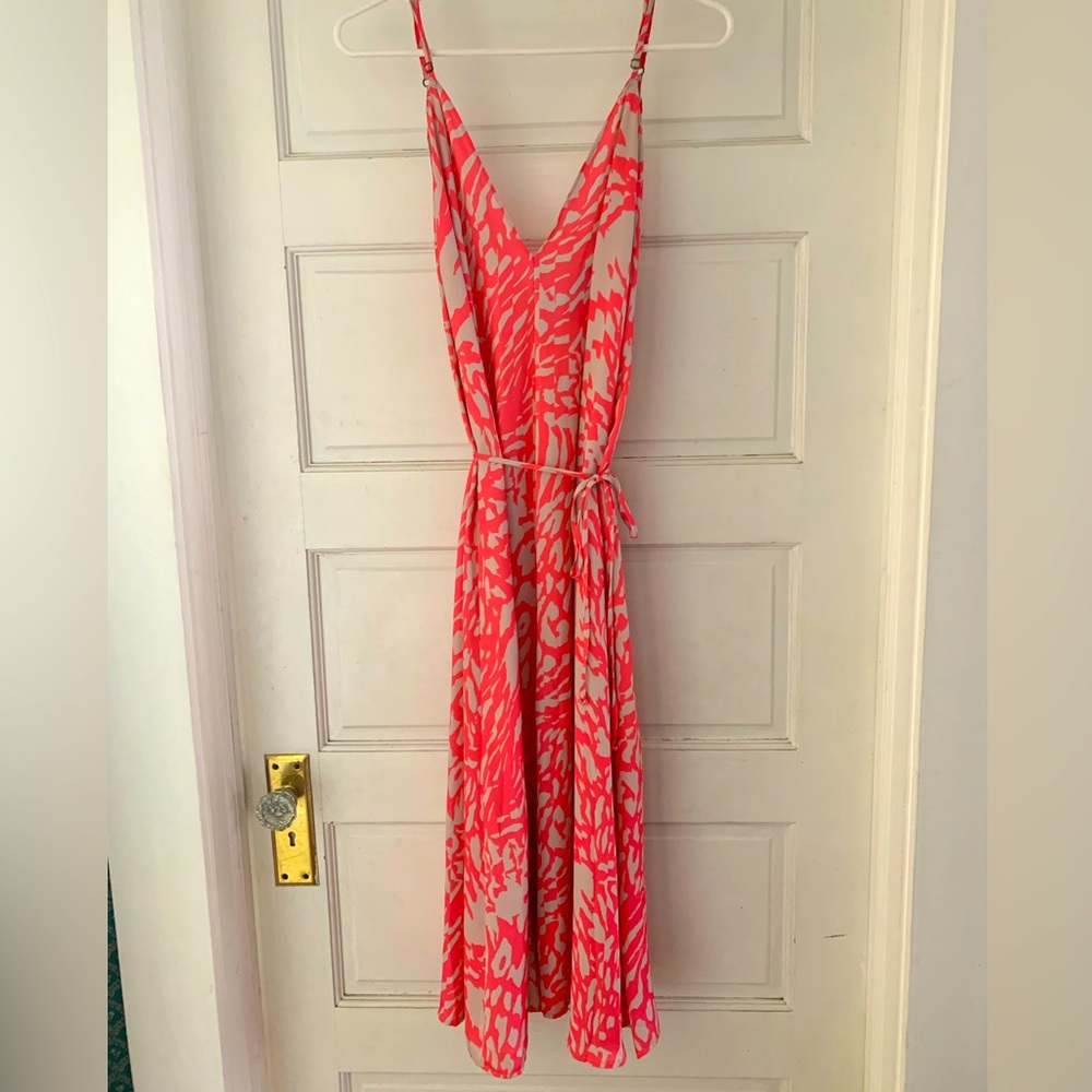 RESA Pink and Light gray print midi dress.